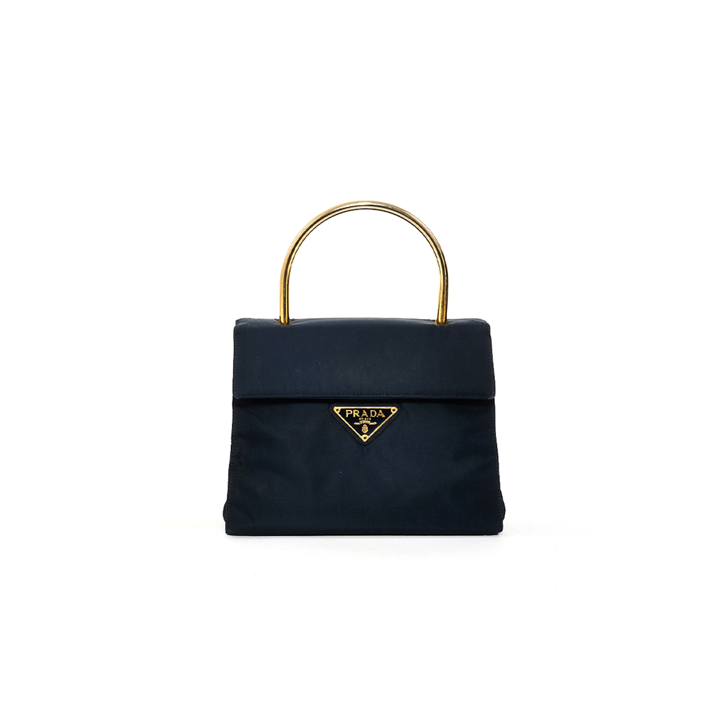 Pra*a vintage black nylon & gold top handle bag 1bh608 (21*17*12cm)
